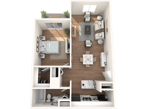 Floor plan for 1 bed, 1 bath, 900 sqft